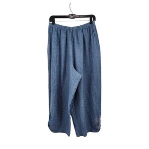 Jackie Loves John Women's 100% Linen Stripes Patchwork Wide Leg Cropped Pants